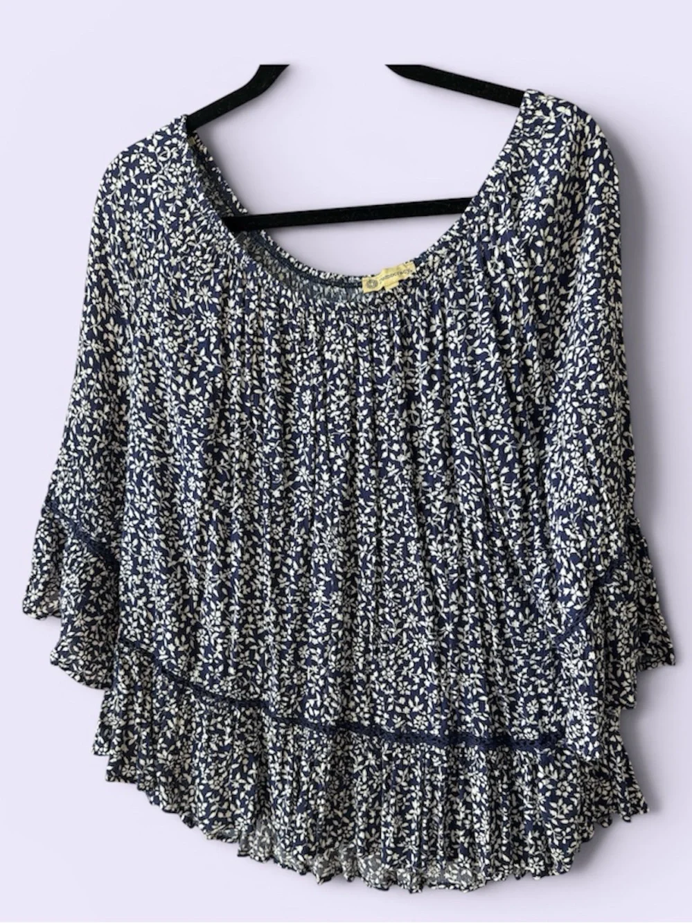 Democracy Navy and Cream Floral Peasant Tunic
